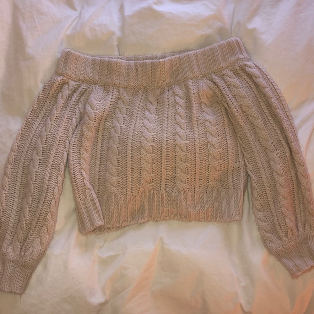 Cute cream off the shoulder sweater!